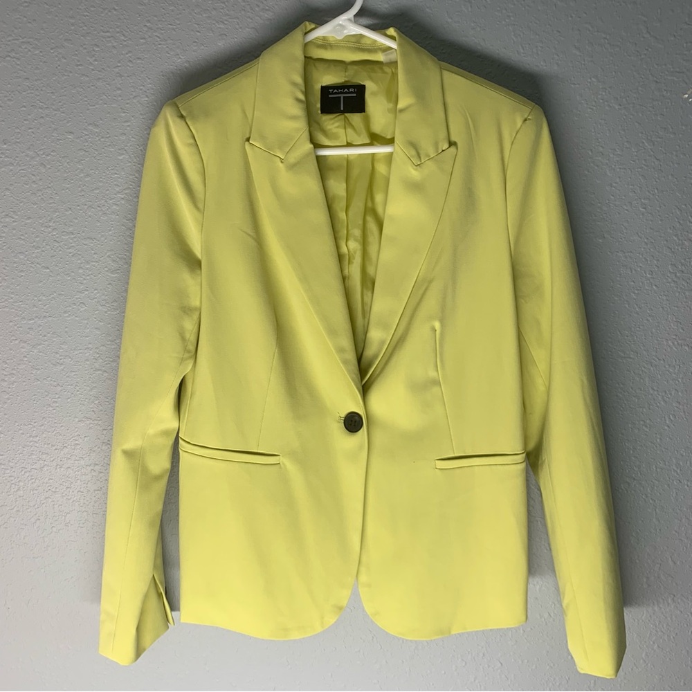 Tahari Single Button Suit Jacket Lemon Lime Blazer